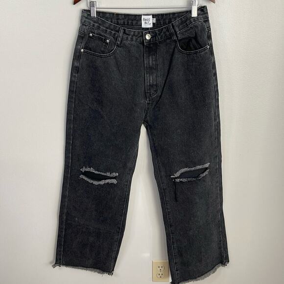 Princess Polly Black Washed Distressed Wide Leg Jeans Size 10 - Picture 1 of 4